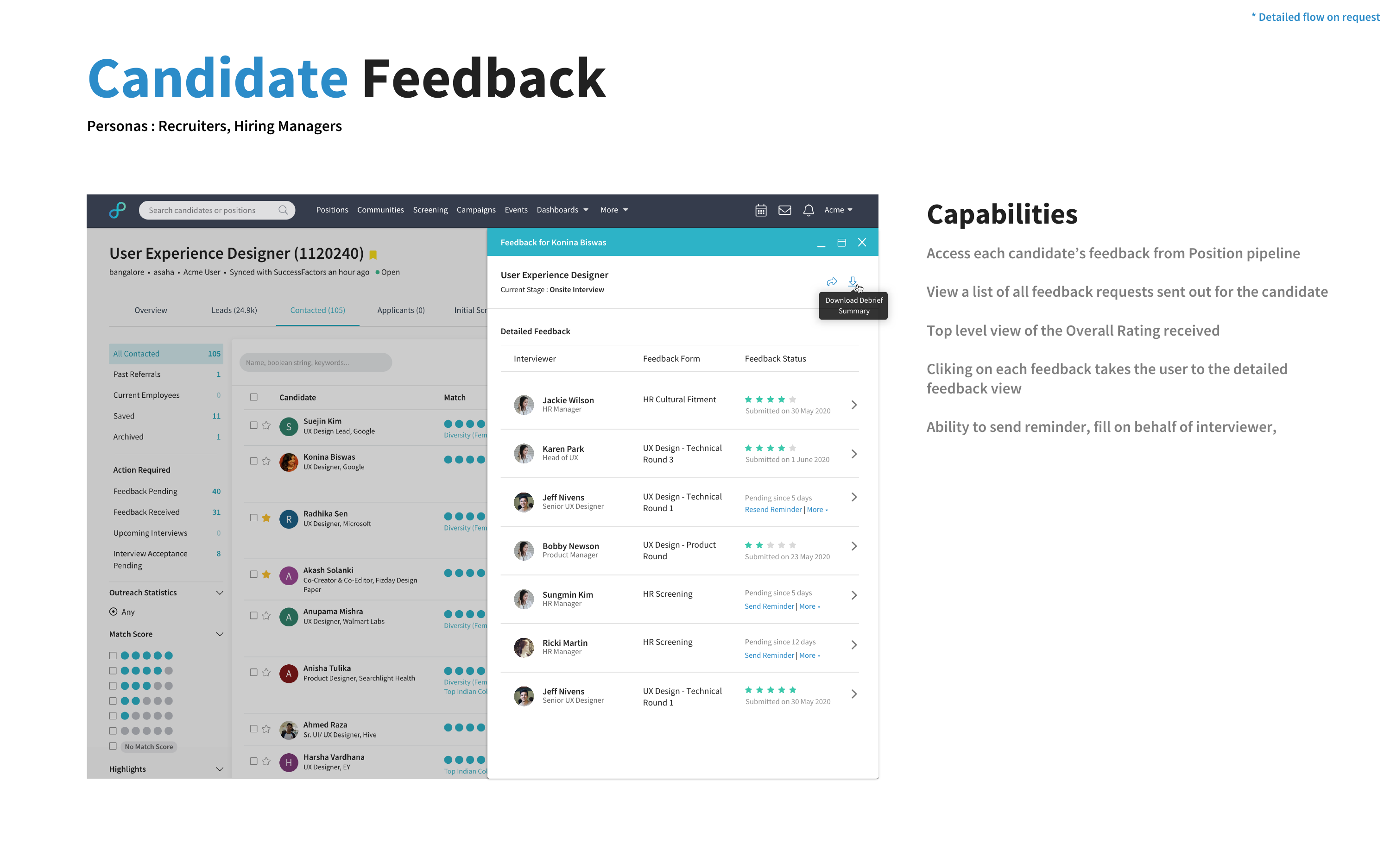 Candidate feedback review screen