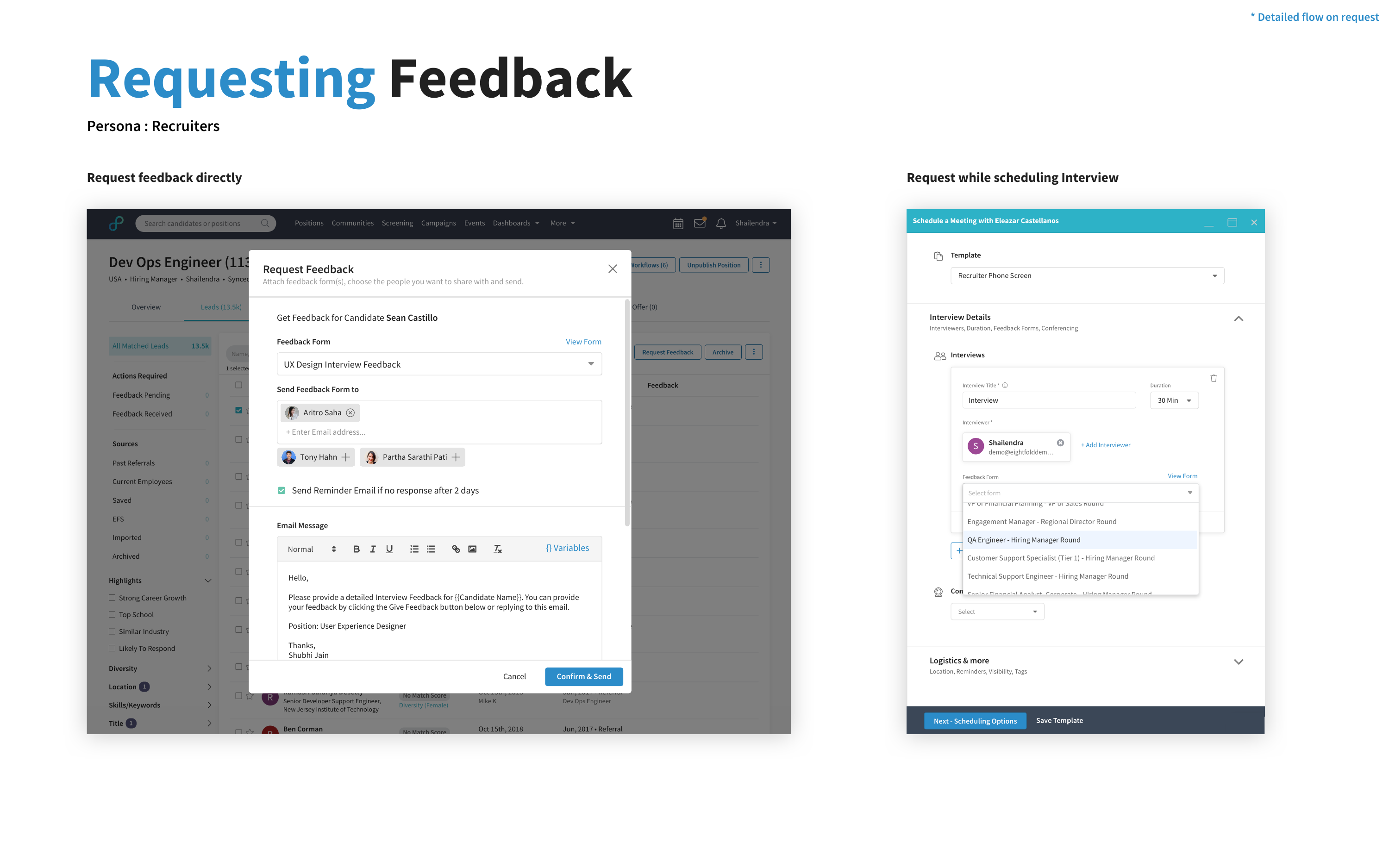 Recruiter workflow for requesting interview feedback